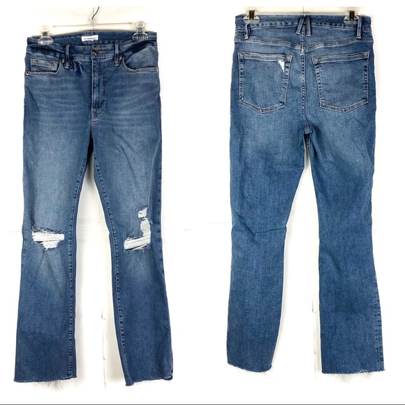 GOOD AMERICAN Good High Waist Straight Ankle Jeans Distressed Raw Hem Size 4/27 - Picture 2 of 11